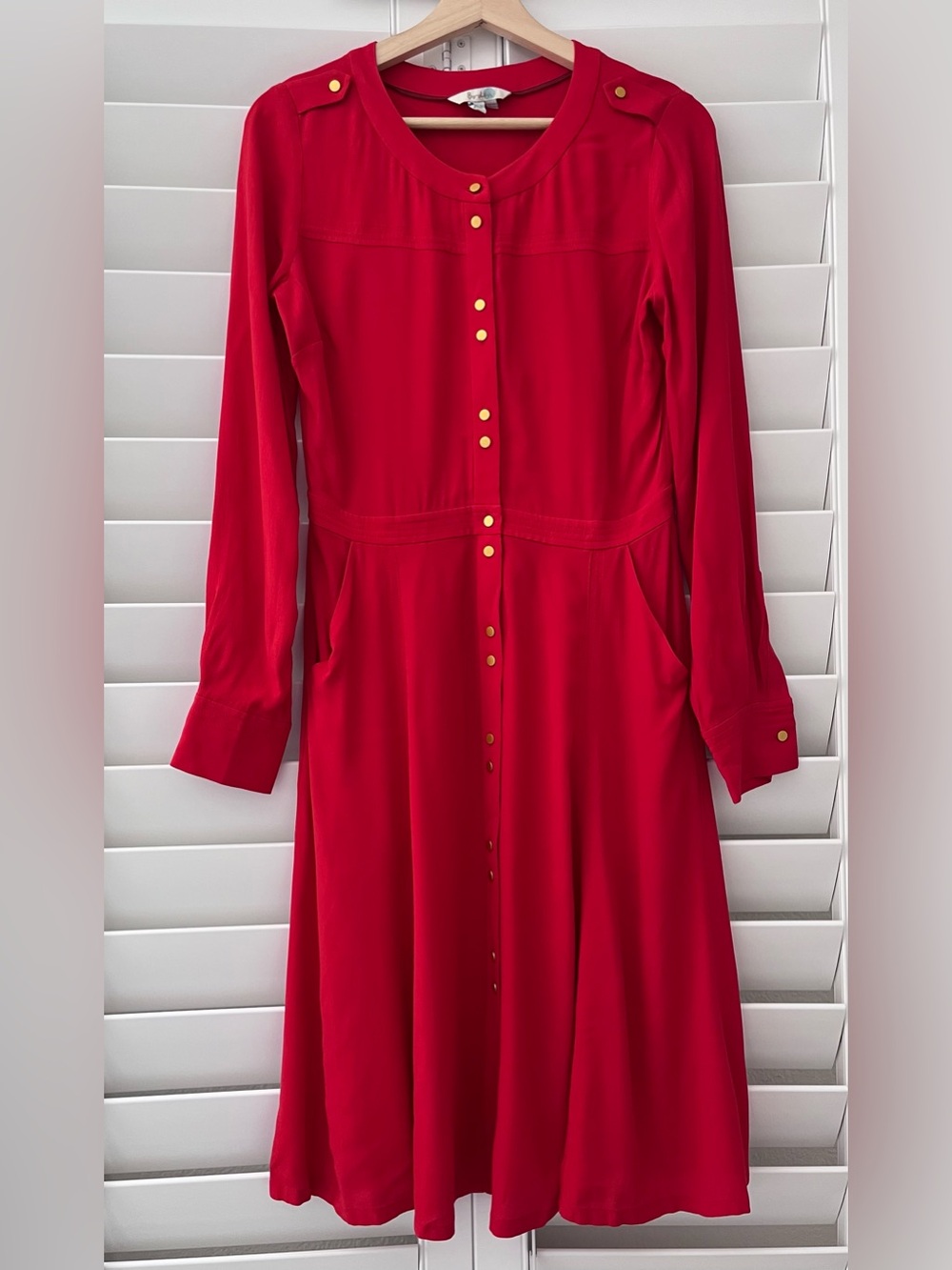 Boden Ashbourne Red Gold Button Shirt Dress Size 4R
